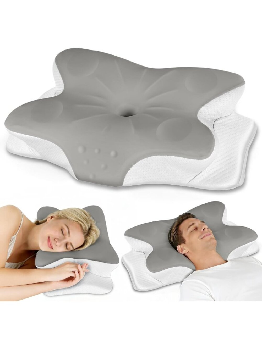 〽️Cervical Neck Pillow Ergonomic Contour Memory Foam Pillow Removable Cover Grey